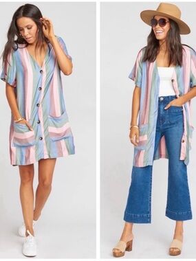 Show Me Your MUMU Striped Button Down Shirt Dress Boho Coastal Pastel Sz L
